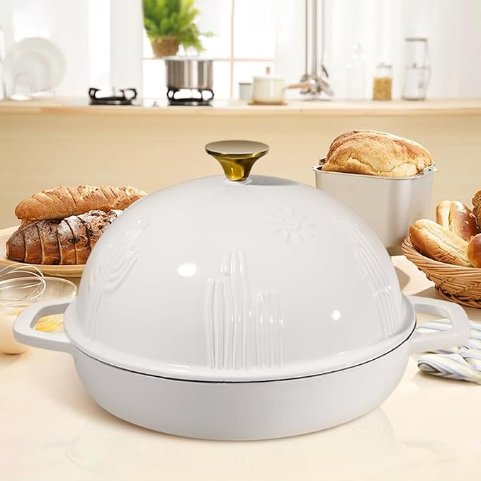 Flavehc Bread Oven Cast Iron Bread Dutch Oven with Cloche Lid for Bread Baking Green Enameled Cast Iron Bread Oven with Dome Lid for Sourdough, 9.8 Inches