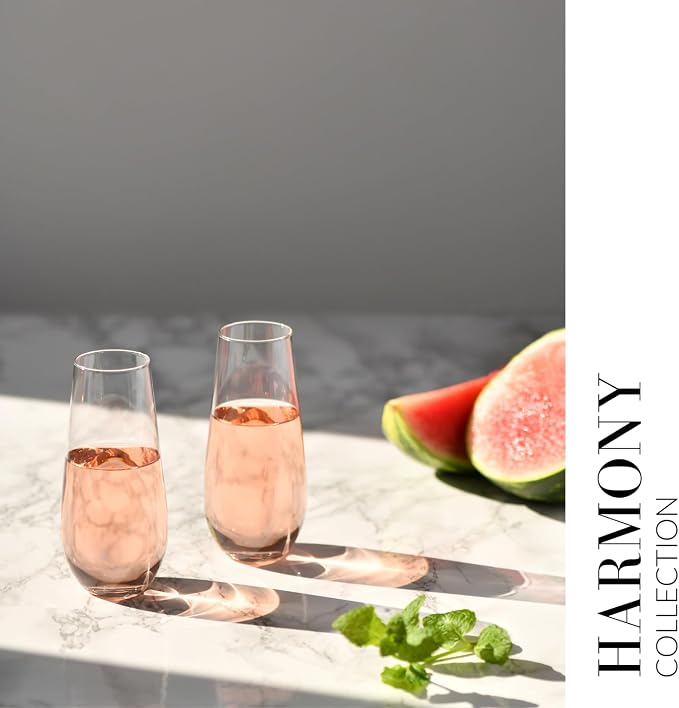Krosno Champagne & Drink Glasses from the Harmony Collection | Set of 6 | 7.8 oz | Crystal Clear | For Home, Restaurant & Parties | Dishwasher Safe | Lead-Free Crystal Glass