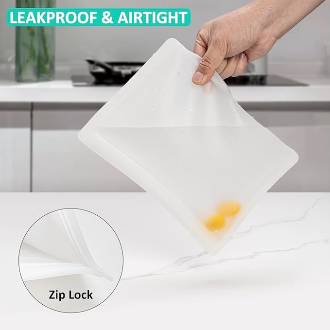 Bundle of 4 Pack 100% Silicone Reusable Food Storage Bags 16oz Translucent + 8 Pack 100% Silicone Reusable Sandwich Bags & Snack Bags