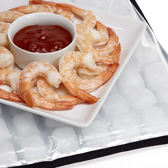 FlexiFreeze Party Mat Food Cooling Serving Platter – Buffet Display Chiller for Meat, Cheese, Fruit & Party Food Trays – Catering Supplies Cold Serving Mat Red (19" x 15")