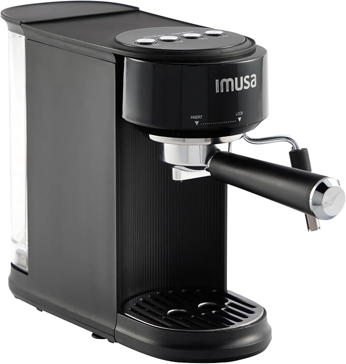 IMUSA 20 Bar Espresso Machine with Milk Frother, Compact 1-2 Cup Espresso & Cappuccino Maker, Thermoblock Fast Heating Coffee Machine, Hot & Iced Latte, Macchiato & Mocha Maker, Matte Black