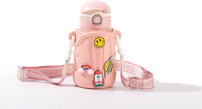 Cocosmile Croc Charm Kids Water Bottle with Silicon Sleeve - Kids Water Bottles for School Boys Girls, Thermal Insulated Stainless-Steel Cup, BPA Free Travel Bottle (Without Straw)