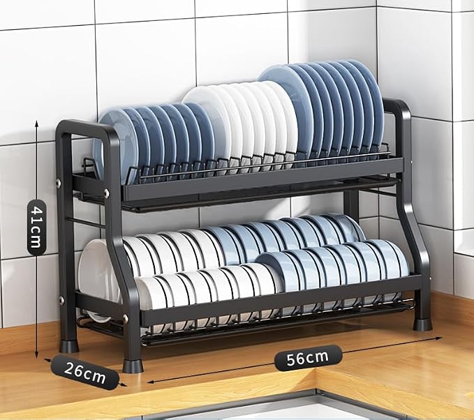 Generic LMingKun Over The Sink Dish Drying Rack,Dish Rack, Dish Dryer Rack,Dish Drain, Black Dish Drying Rack,Snap-On Design 2-3 Tier Small Dish Rack Stainless Steel, 22''X10.2''X16.1''
