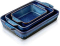 KOOV Bakeware Set, Ceramic Baking Dish, Rectangular Casserole Dish, Lasagna Pan, Baking Pans for Cooking, Cake Dinner, Kitchen, 9 x 13 Inches, Reactive Glaze 3-Piece (Nebula Blue)