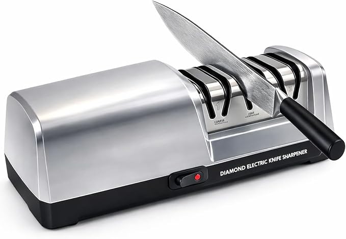 Electric Knife Sharpener for Kitchen, 3-Stage Professional Kitchen Knife Sharpener with 15° Precision Angle Guide, Fast & Portable Stainless Steel Grinding Tool for Sharpening, Repairing & Polishing