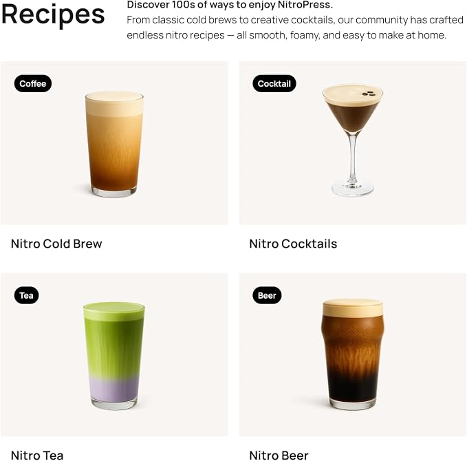 NitroPress Pure Nitrogen Cartridges - N₂ Cartridges for Cold Brew - Food-Grade Nitrogen Chargers for Nitro Cold Brew Coffee, Cocktails, Tea, Beer, Matcha