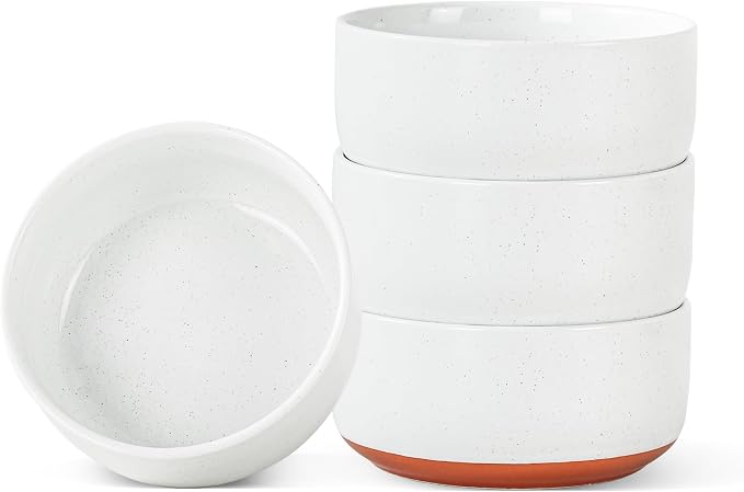 28 OZ Ceramic Cereal Bowls Set, 6 Inch, Set of 4, Elegant White | Handcrafted, Dishwasher & Microwave Safe, Stoneware Deep Soup Bowls for Everyday Use