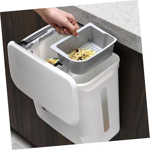 SUPVOX Dry and Wet Separation Hanging Trash Can Dual Compartment Kitchen Garbage Bin White Plastic Over Cabinet Door for Household Waste Sorting