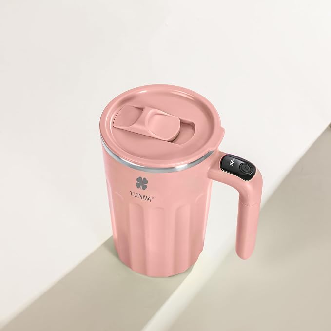Self Stirring Mug,Self Stirring Coffee Mug,Suitable for Coffee, Milk, Cocoa and Other Beverages,Insulated bottle (Pink-temperature, 12 Ounces)