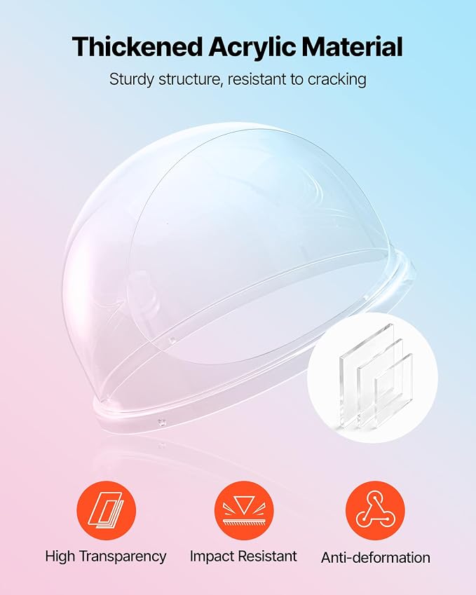 VEVOR Cotton Candy Machine Cover 21 Inch, Acrylic Dome Bubble Shield Compatible with 20 inch Commercial Cotton Candy Floss Maker Bowl for Party, Shops, Bottom Groove Design, Transparent