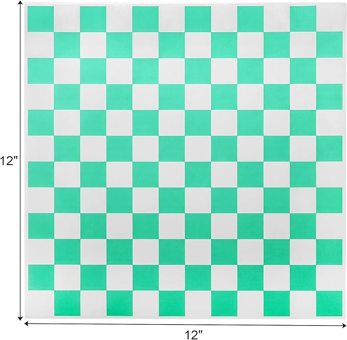 Fasmov 1000 Sheets 12 x 12 inches Sandwich Paper Deli Basket Liner Wrap Food Basket Liners Wrapping Checkered Sheets, Green & White