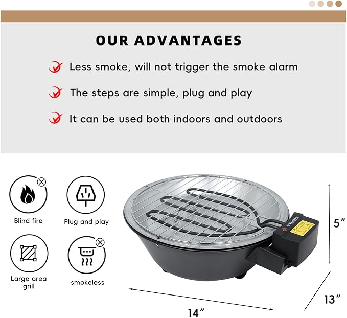 Electric Grill Outdoor Indoor Cooking,Smokeless BBQ,Portable Removeable Grill, (YD330)