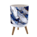 Trash Can with Lid abstract marble texture featuring rich navy blue white gray tones Press Top Round Small Garbage Bin with Wooden Legs Waste Basket for Kitchen Bedroom Nursery 7L/1.8 Gallon