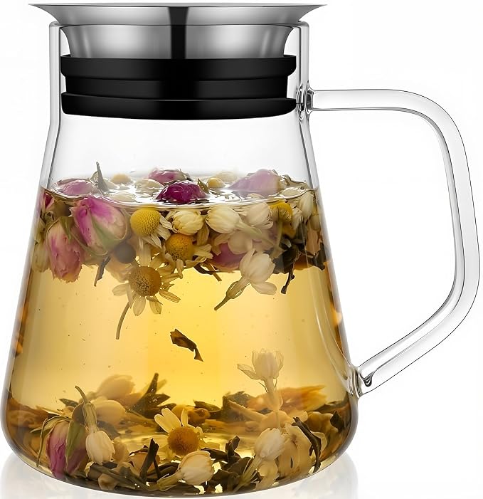 Aquach 27oz Glass Teapot with Filter Lid, Personal Stovetop Tea Pot | Dishwasher Safe, Borosilicate Glass, Plastic-free, Personal 1-2 Cup Use, 6in Height Fridge Safe, One-step Filter Lid