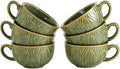 Coffeezone Set of 6 Vintage Design 12 oz Professional Barista Ceramic Latte Art Cappuccino Cups Set (Wave Green)