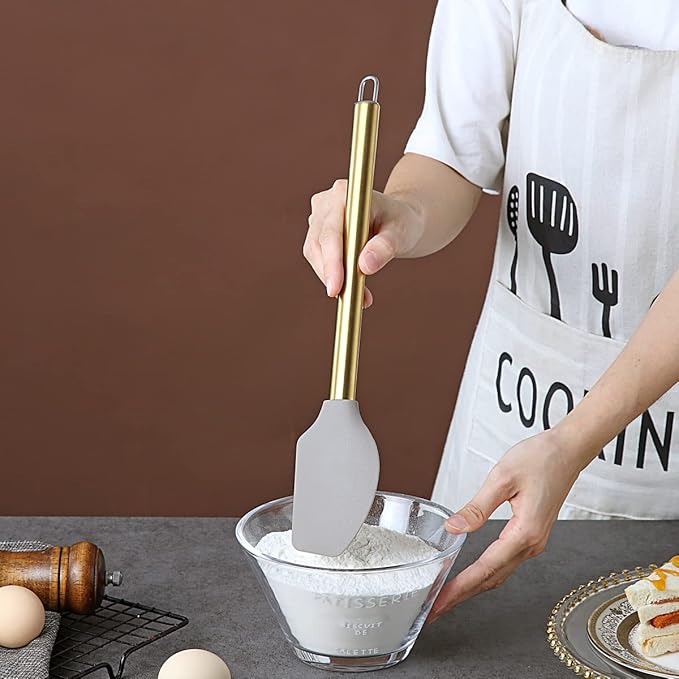 Gold Spatulas, Berglander Non-stick Silicone Flexible Scrapers Baking Mixing Tool With Titanium Gold Plating Handle, Baking Tools, Heat Resistant, Dishwasher Safe, Easy to Clean