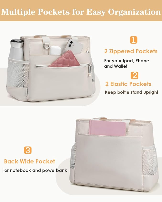 GLENKEY Insulated Lunch Box Lunch Bag Tote - Large Leakproof Cooler Bags for Women - Soft Lunchbox for Adults Work Shift Picnic Travel Cream 10L