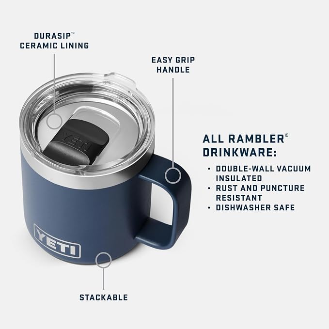 YETI Rambler 10 oz Ceramic Lined Stackable Mug, Vacuum Insulated, Stainless Steel with MagSlider Lid, Ridgeline