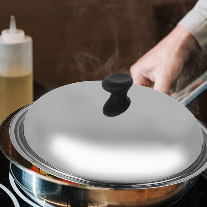 Ciieeo 15 Inch Stainless Steel Cooking Pot Lid Anti-Scald Heat Retention Cover with Knob Multipurpose Kitchen Tool for Oil Splash Protection and Steam Cooking