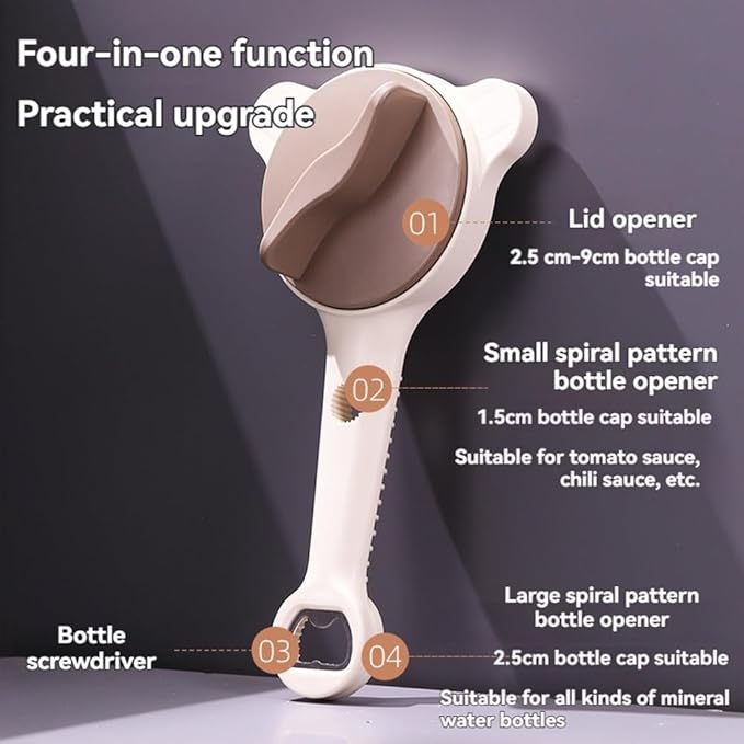 4-In-1 Multi-Purpose Strain-Free Opener, Jar Opener for Weak Hands, Adjustable Stainless Steel Jar Opener Gripper with Bottle Cap Opener for Jars, Bottles and Ring-Pull Cans (1pc)