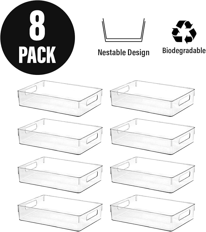 Clear Plastic Storage Bins, Home Bathroom Laundry Room Freezer Refrigerator Pantry Organizers and Storage Containers Fridge Organizer Bins Kitchen Organization Cabinet Medicine Bin for organizing