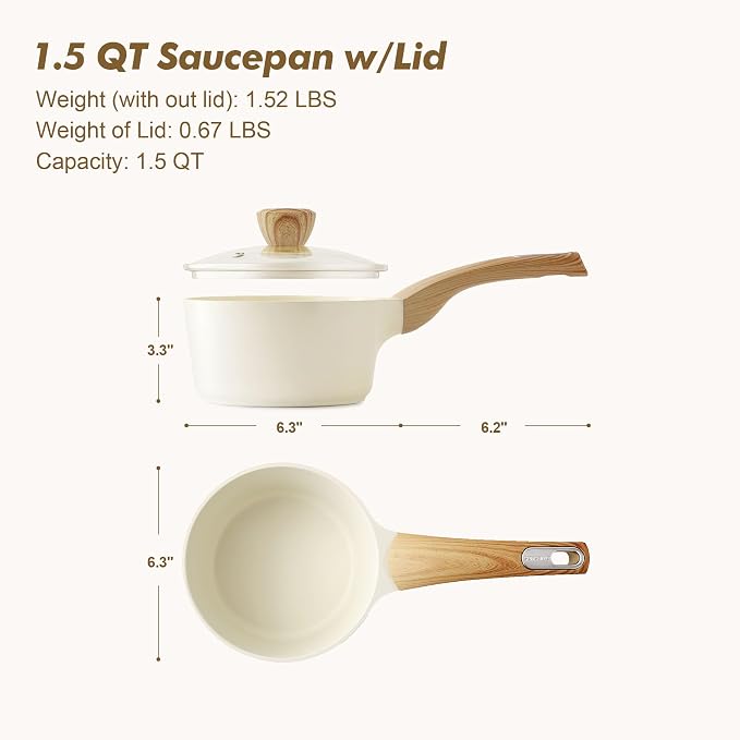 SENSARTE 13-Piece Nonstick Ceramic Cookware Set,Silicone Tools and Pot Protectors,1.5 Quart Ceramic Nonstick Sauce Pan with Lid,Non stick Saucier Pan, Induction Pot