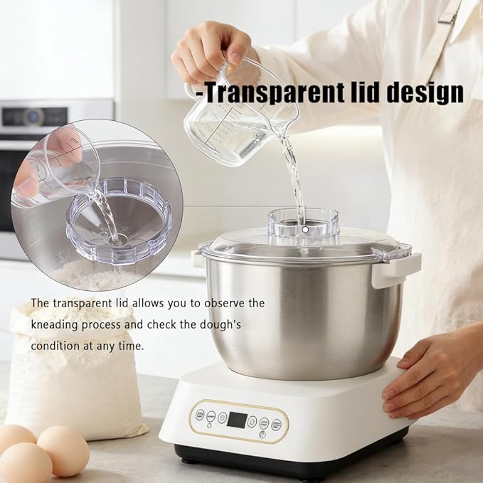 Electric Dough Maker with Ferment Function, 304 Stainless Steel Bowl, 7L Large Capacity White Dough Mixer, for Bread, Pizza, Dumplings, Noodles, Low Noise