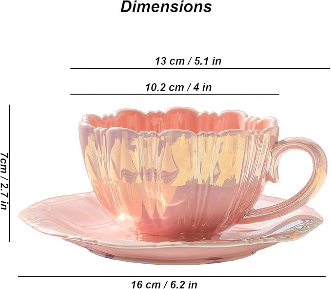 amokk Porcelain Coffee Mugs Flower Shaped Tea Cup and Saucer Set for Housewarming Gift Home Decor (Pink)