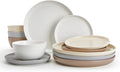 Sweese Dinnerware Sets Service for 4, 12 pcs Matte Speckled Glaze Plates and Bowls Sets, Handmade Ceramic Dish Set, Highly Chip and Crack Resistant Modern Plate Set, Multi-color