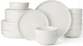 Famiware Starlight 24-Piece Plates and Bowls Sets for 8, Stoneware Dinnerware with Ribbed Textured, Handcrafted Reactive Glaze Dishes - Dishwasher & Microwave Safe, Chip/Scratch Resistant, Matte White