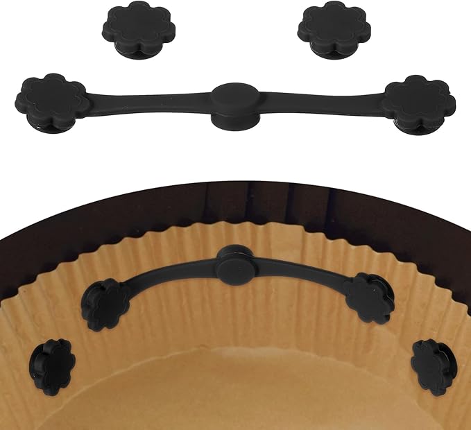 uxcell 1 Set Air Fryer Magnets, Silicone Buckle for Parchment Paper Liners Flower Shape Magnetic Buckle for Lock Paper Prevent Paper Burning, Black