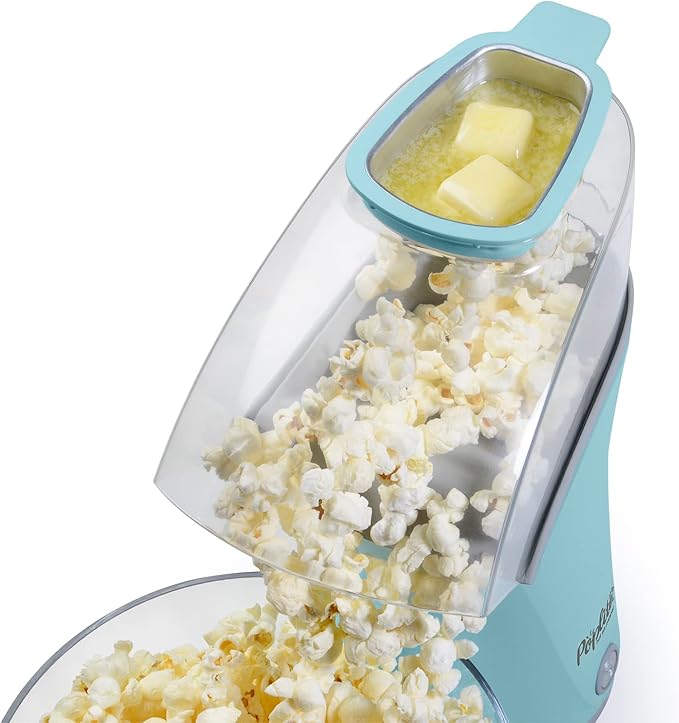 Presto 04867 Poplite Plus Hot Air Popcorn Popper - Built-In Measuring Cup + Melts Butter, Easy to Clean, Built-In Cord Wrap, 18 Cups, Aqua
