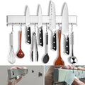 YIIYIIN 12" Premium 304 Stainless Steel Double-Sided Magnetic Knife Holder for Wall -with Adhesive Strip, No Drill -6 Hooks Included for Kitchen Utensils