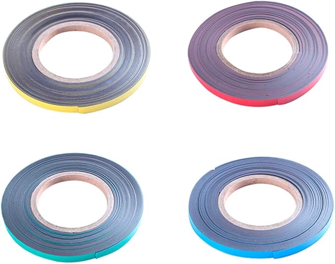 Magnetic Tape Roll Colored Thin Strips - Dry Erase Magnet Whiteboard Graphic Art Tape/ 10mm 33ft Marking Line Magnet Tape(4 Pack Mix Color)