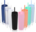 Volhoply 16oz Plastic Skinny Tumbler with Lid and Straw Bulk 8 Pack,Insulated Double Wall BPA Free Matte Acrylic Tumblers,Iced Coffee Travel Reusable Party Cup,Customizable Diy Gifts(Assorted,8 Set)