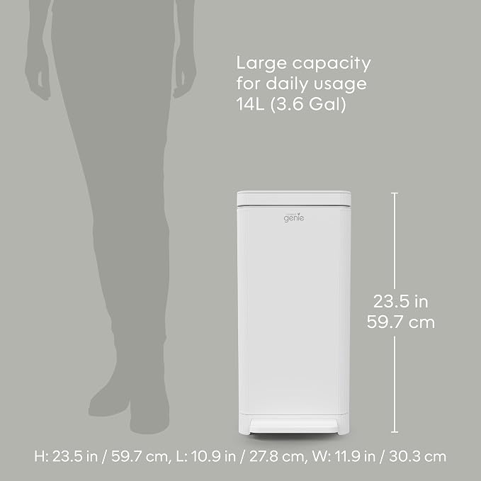 Compost Genie Kitchen Compost Bin, White Stainless-Steel Large, 3.6 Gallon, Indoor Odorless Composting, Hands-Free, Washable Parts, Includes 8 Tear-Off Compostable Bags and 4 Carbon Filters