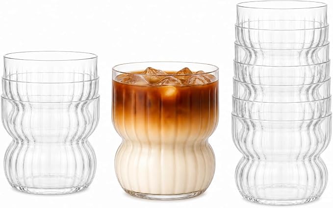 Oojami 40 Pack Disposable Wine Glasses 12 oz Stemless Plastic Cups - Shatterproof BPA-Free Reusable Recyclable Ribbed Wine Cups for Cocktail Champagne Whiskey - Unbreakable Wedding Party Birthday
