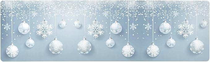 Christmas Trivet Table Runner 40 Inches Long Christmas Balls White Snowflakes Heat Resistant Hot Pad Multi Purpose Mat for for Hot Pots Pans Kitchen Countertops