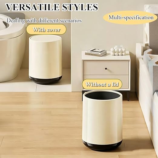 Plastic Round Trash can, Universal Trash can with lid, Open, Suitable for Living Room, Bedroom, Restaurant, Office, Study Room(B)