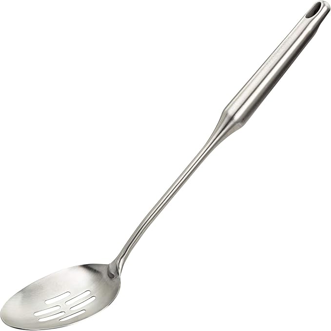 Stainless Steel Slotted Cooking Spoon, 15 Inch Large Metal Chef Strainer Utensil For Cooking, Serving, And Mixing, The #1 Dishwasher Safe Kitchen Tool, Long Spoon With Holes