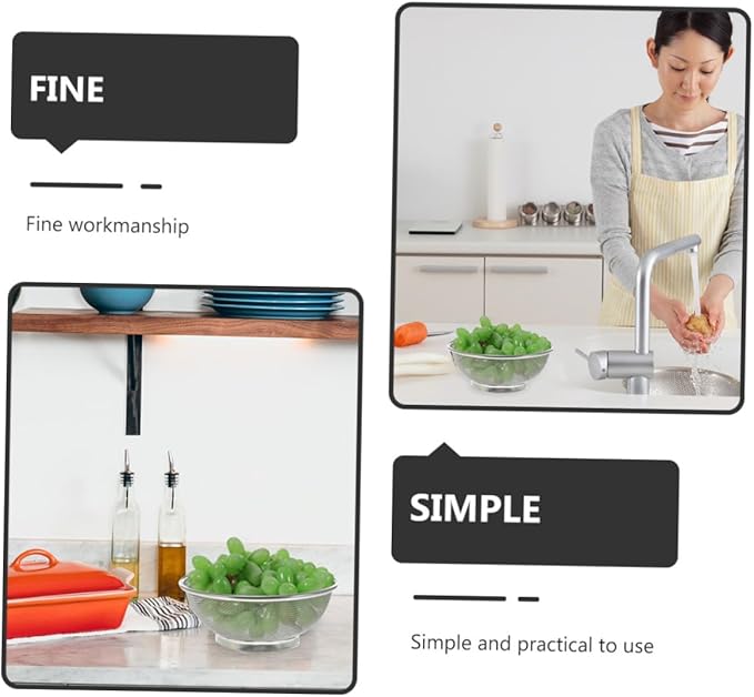 Cabilock Stainless Steel Washing Basket Multi-functional Kitchen Drain Colander for Fruits Vegetables and Rice Deform-resistant Easy to Clean