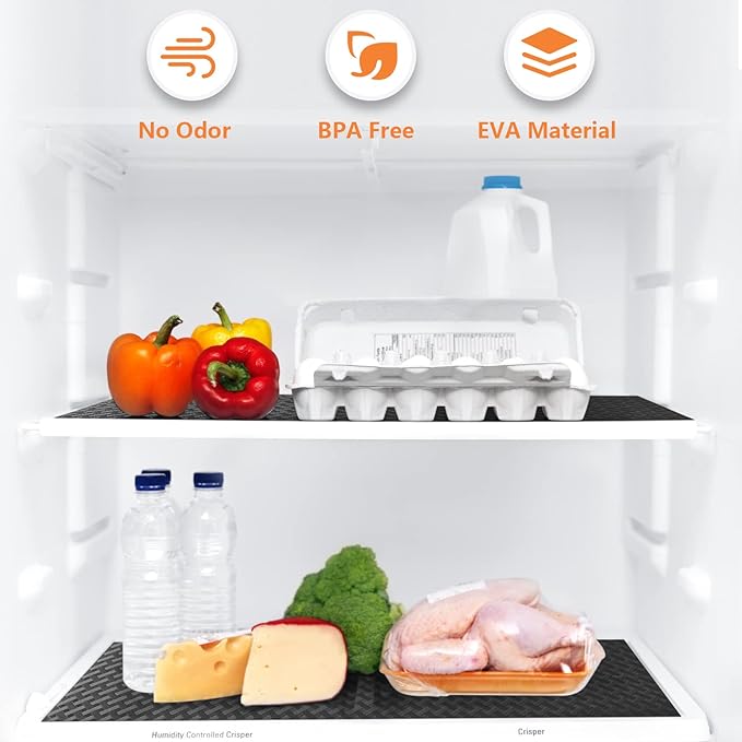 Shelf Liners for Kitchen Cabinets Refrigerator Liners Waterproof & Oil-Proof Kitchen Cupboard Liner Non-Slip Drawer Mats EVA Material Non Adhesive Fridge Liner for Shelves -Black 11.8 x 393.7 Inches