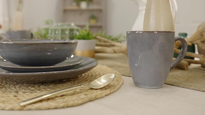 Elanze Designs Reactive Glaze Stone Ceramic Plates Bowls Mugs Classic Dinnerware 16 Piece Set - Service for 4, Grey
