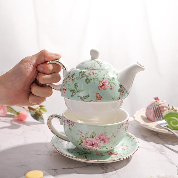 Tea Cup Set Ceramic Including 1 Teapot with lid 1 Tea Cup with 1 Sauser (Gg1)
