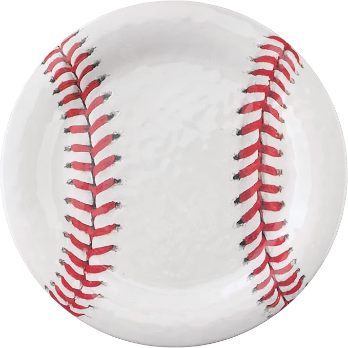 UPware 12 Piece Baseball Melamine Dinnerware Sets, Outdoor Dishes Set, Plates and Bowls Sets, Service for 4, White