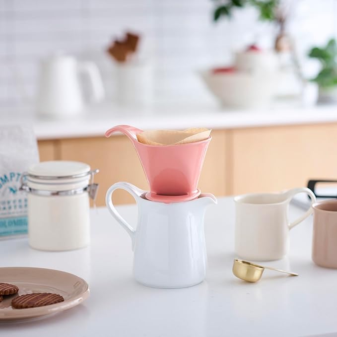 Zero Japan - Bee House Pour Over Coffee Dripper - Lead-Free & Cadmium-Free Ceramic Coffee Maker with Elegant Peek Hole, Drip Cone Brewer Coffee Gifts, Brewing Accessories - Coral Pink, Standard Size