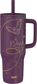Zak Designs Harry Potter Sutton Travel Tumbler for On the Go, 30oz Stainless Steel with Vacuum Insulation, Silicone Straw, and Carry Handle for Cold Drinks (Hogwarts)