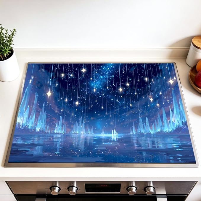 Stove Top Cover for Electric Stove 28.35 x 20.47 Inch Non Slip Stove Mat Dreamy Blue Starlight Glass Cooktop Protector Kitchen Counter Mat