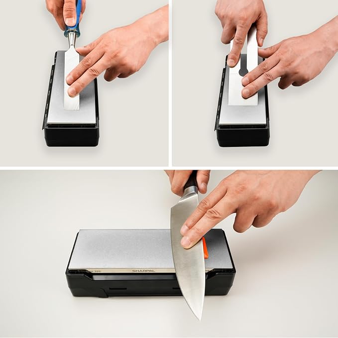 SHARPAL 162N Double-sided Diamond Sharpening Stone, 8 in. x 3 in. | Coarse 325 / Extra Fine 1200 Grit, Storage Case with NonSlip Base, Angle Guide, Knife Sharpener