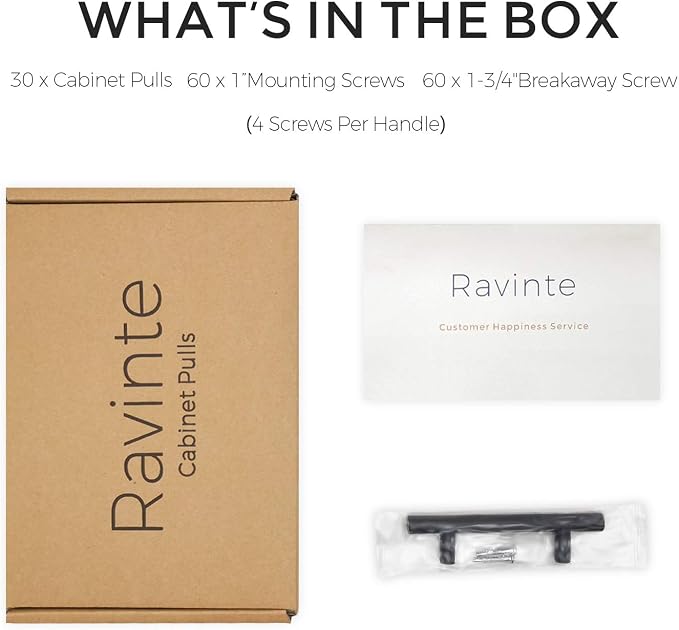 Ravinte 30 Pack | 5 Inch Cabinet Pulls Matte Black Stainless Steel Kitchen Drawer Pulls Cabinet Handles 5 InchLength, 3 Inch Hole Center